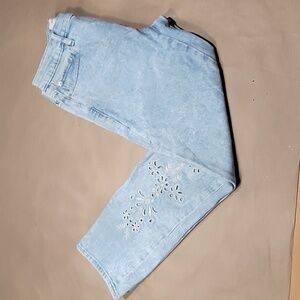 GAP Size 26R Best Girlfriend, Light Acid Wash Daisy Cutout / Embroidered Jeans